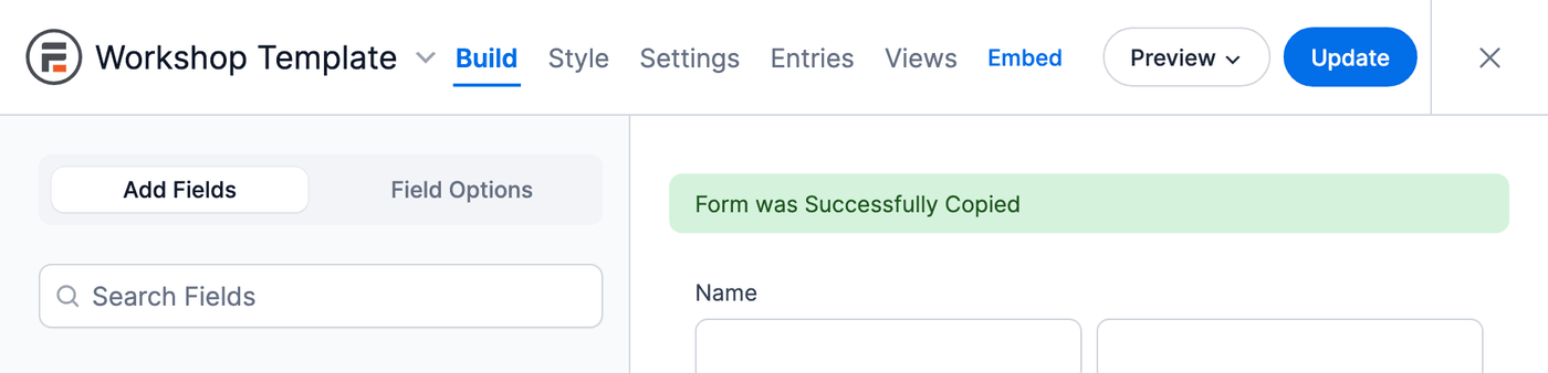 Create a form - New form copied from the template in the form builder Create a form - New form copied from the template in the form builder