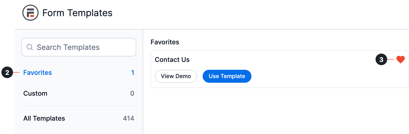 Create a form - Favorites category and the heart icon on a favorite template Create a form - Favorites category and the heart icon on a favorite template