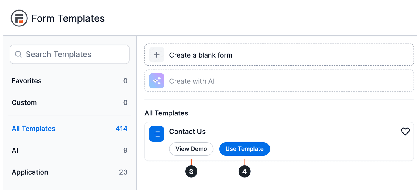 Create a form - View Demo and Use Template buttons on a template Create a form - View Demo and Use Template buttons on a template