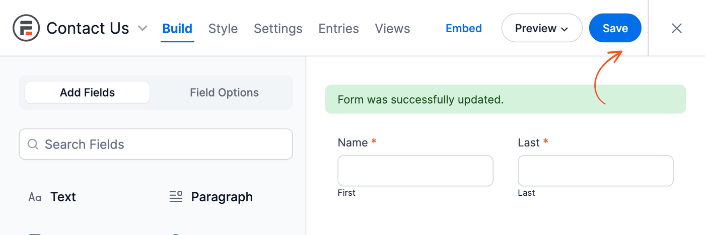 Create a form - Save button on a form made from the Contact Us template Create a form - Save button on a form made from the Contact Us template