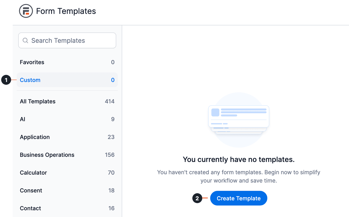 Create a form - Custom category and Create Template button Create a form - Custom category and Create Template button