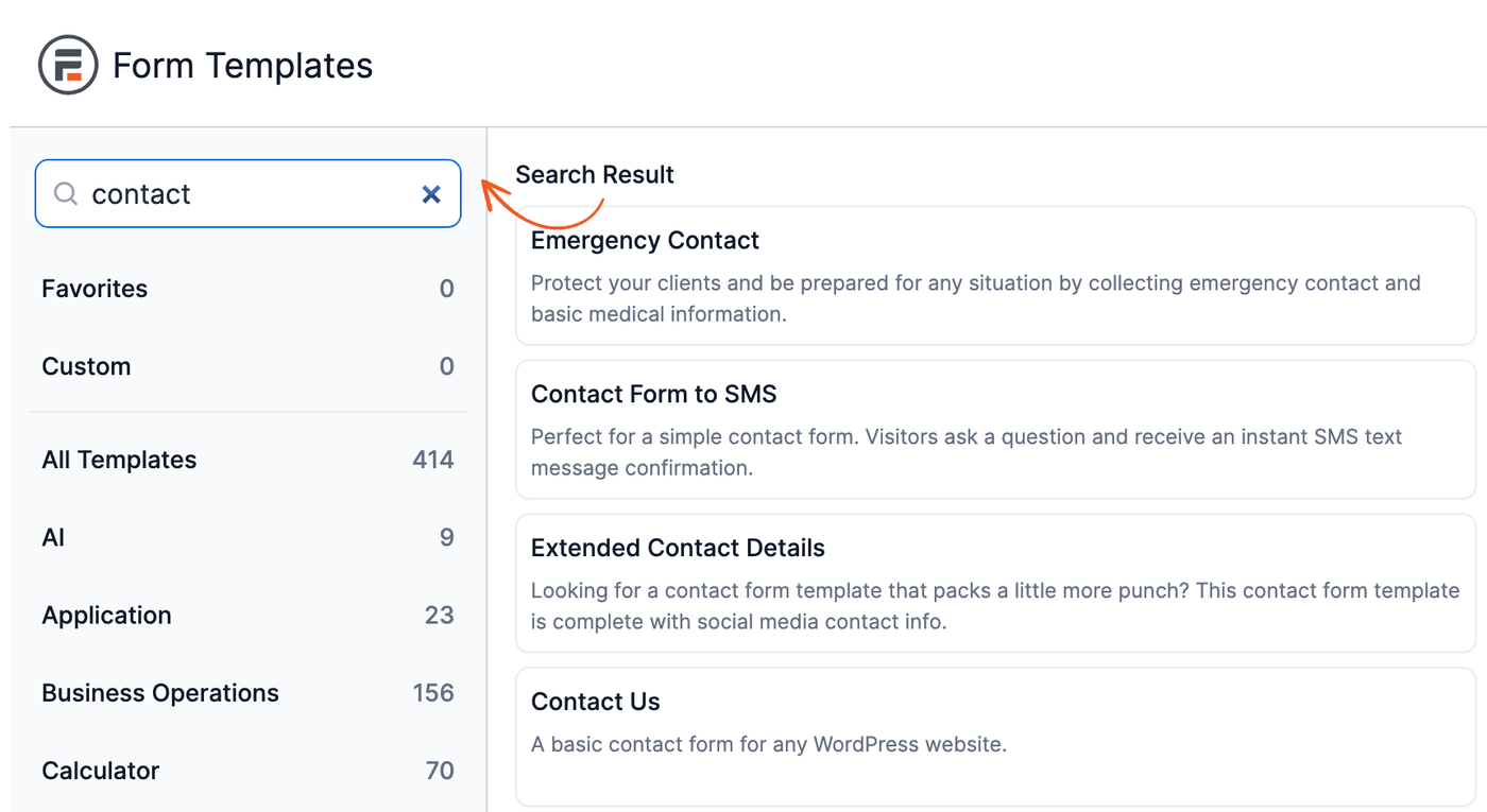 Create a form - Search Templates box with results Create a form - Search Templates box with results