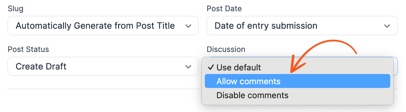 Allow or Disable comments on created posts