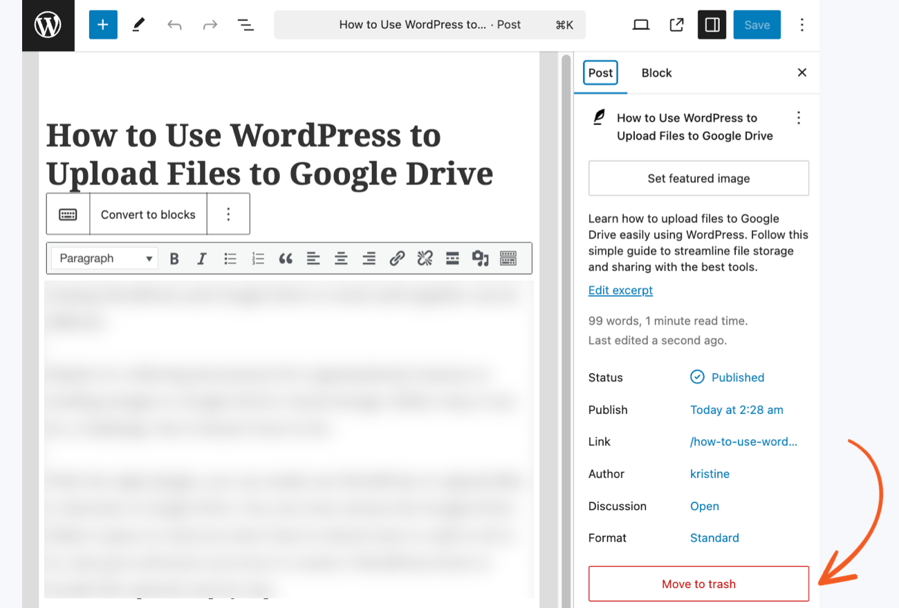 Delete Post and Entry from Wordpress