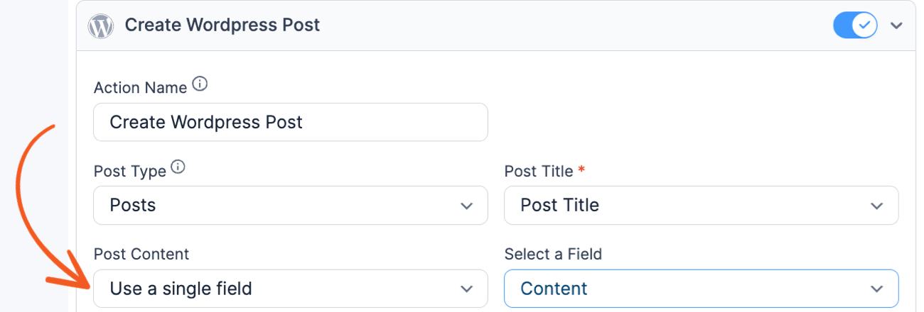 Create Post Content Single field
