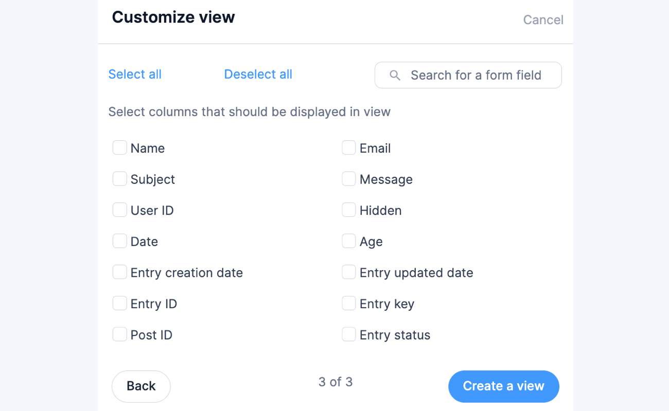 Visual table views - create a table