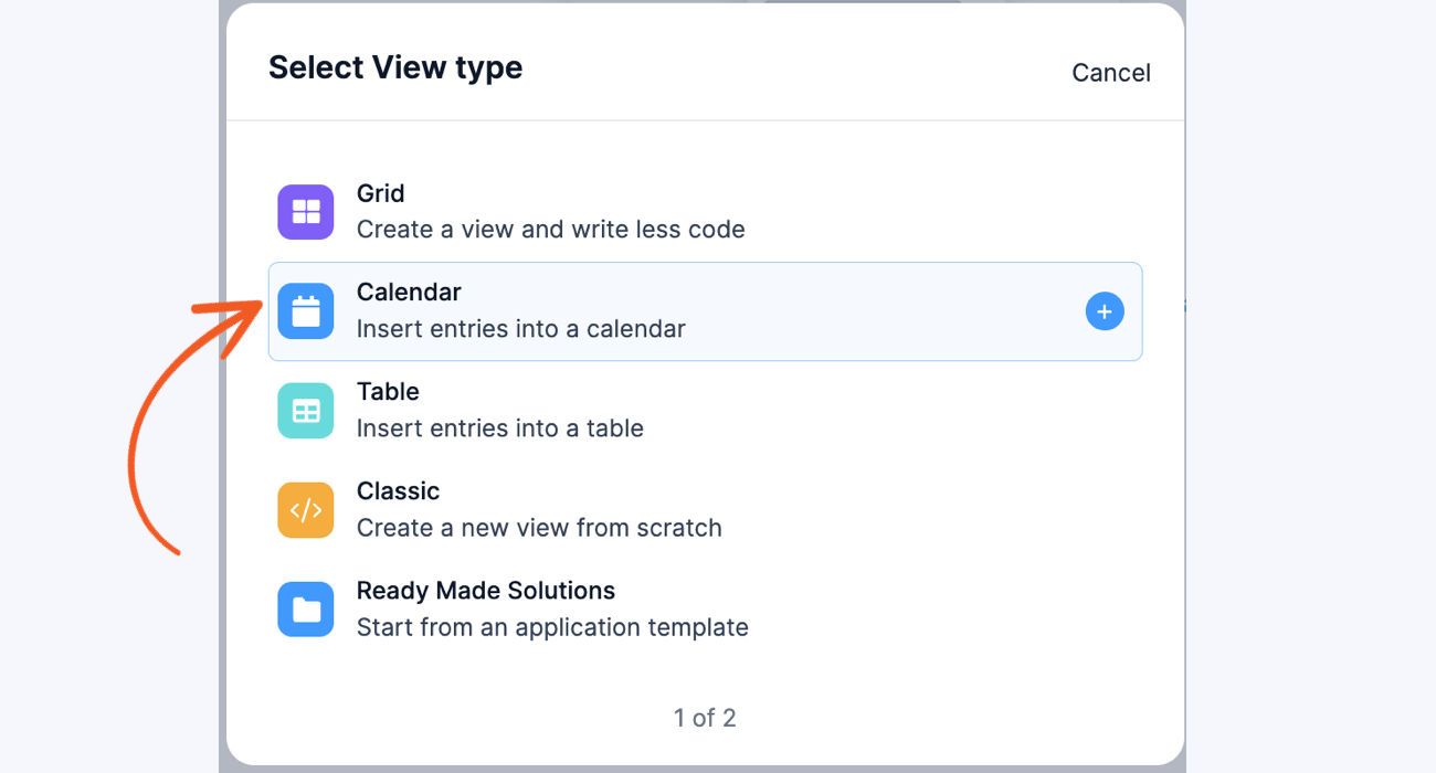 The view types with calendar highlighted