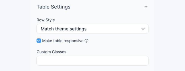 Create View Table Settings