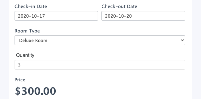 Date Calc Total Price Booking form