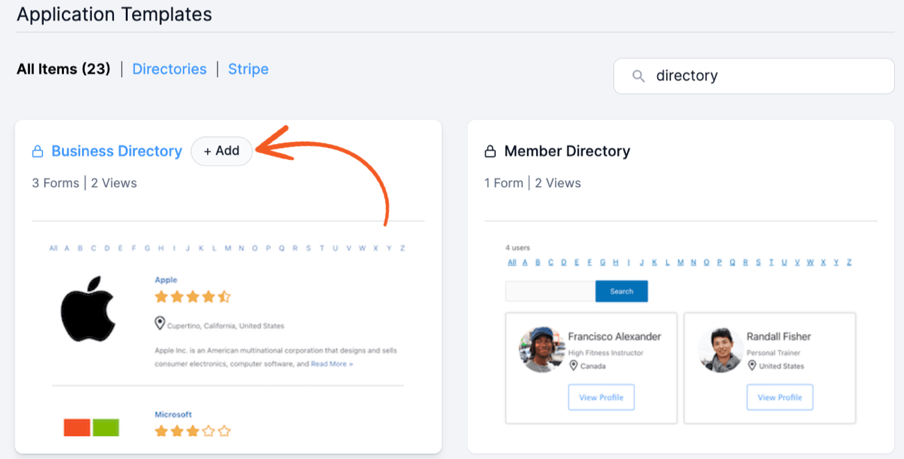 Directory Add Application Template