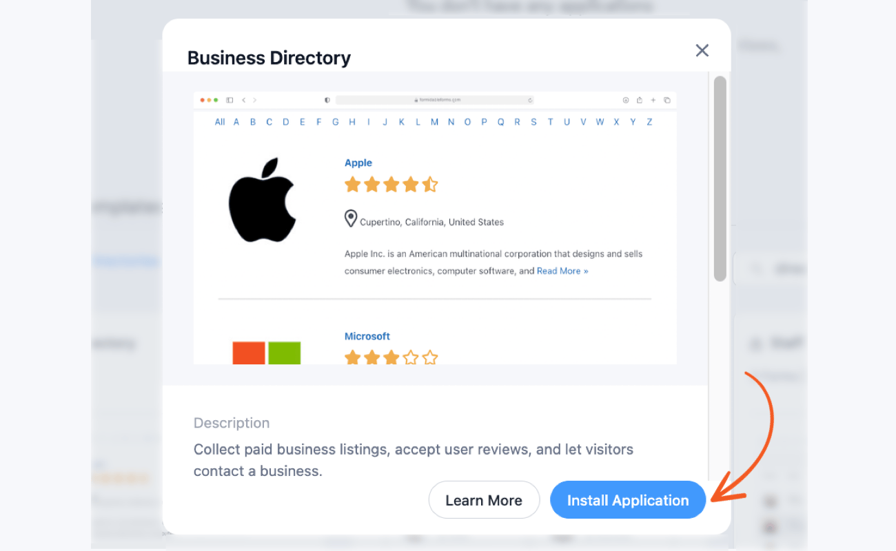 Directory Install Application Template