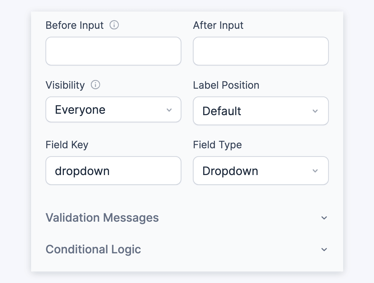 Dropdown Field options - Before Input to Conditional Logic