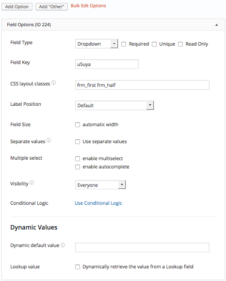 Dropdown Field options