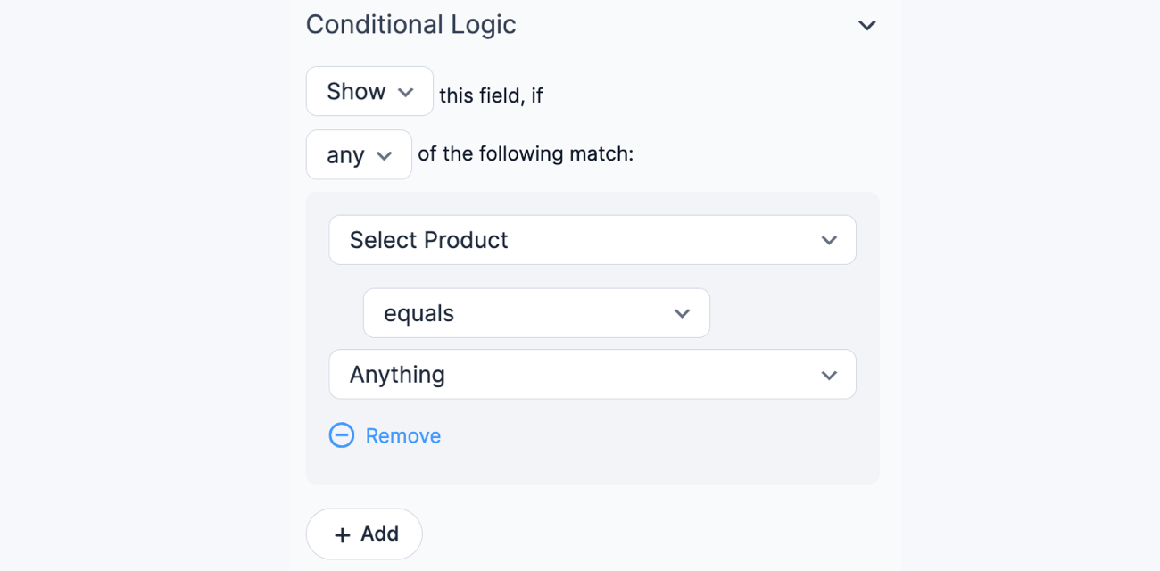 Dynamic field Product Conditional Logic