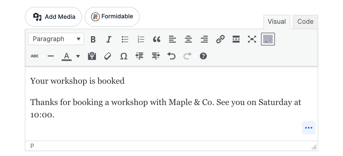 Customize message - Rich text editor: a heading, bold text, and a text color Customize message - Rich text editor: a heading, bold text, and a text color