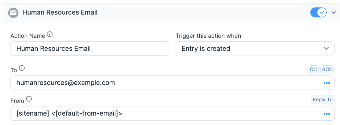 Formidable Form's notification settings.