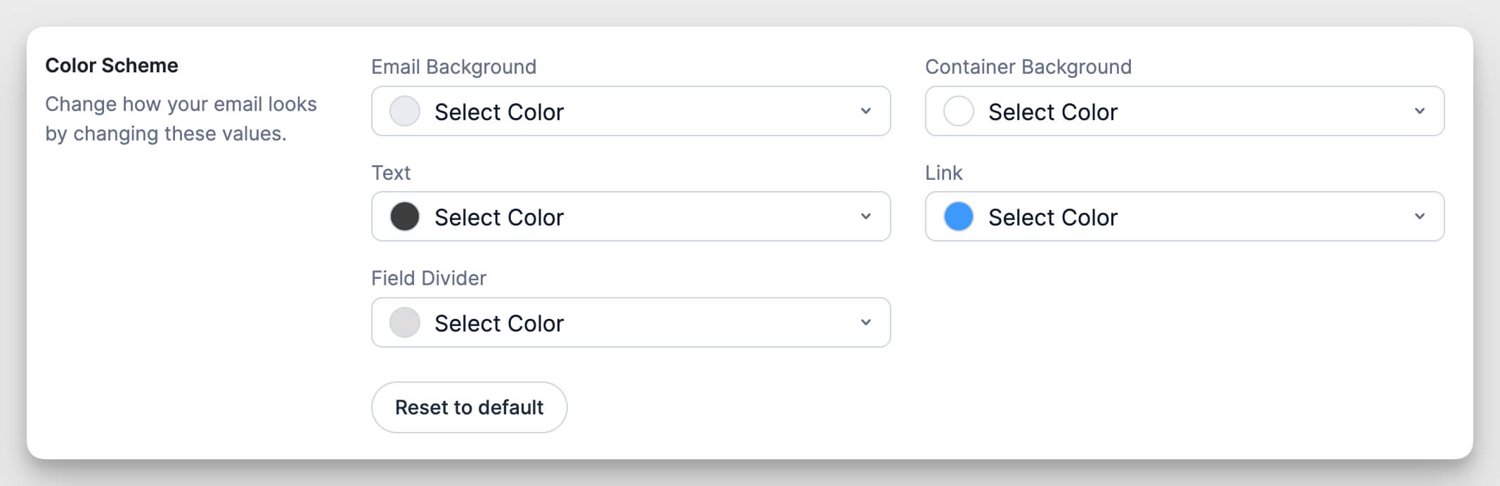 Color Scheme Settings - Formidable Forms WordPress Email Styler