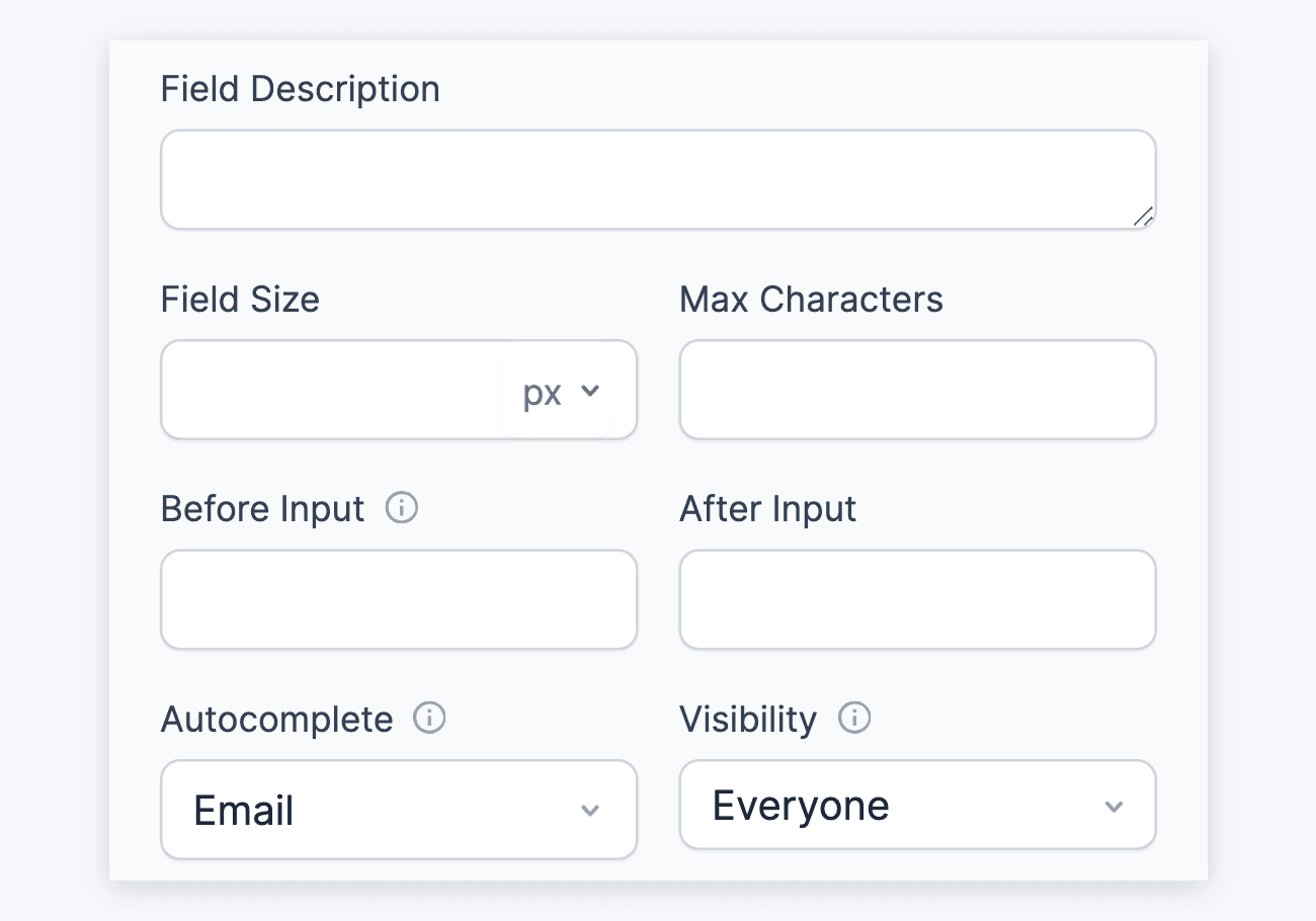 Email Field Options - Field Description to Visibility