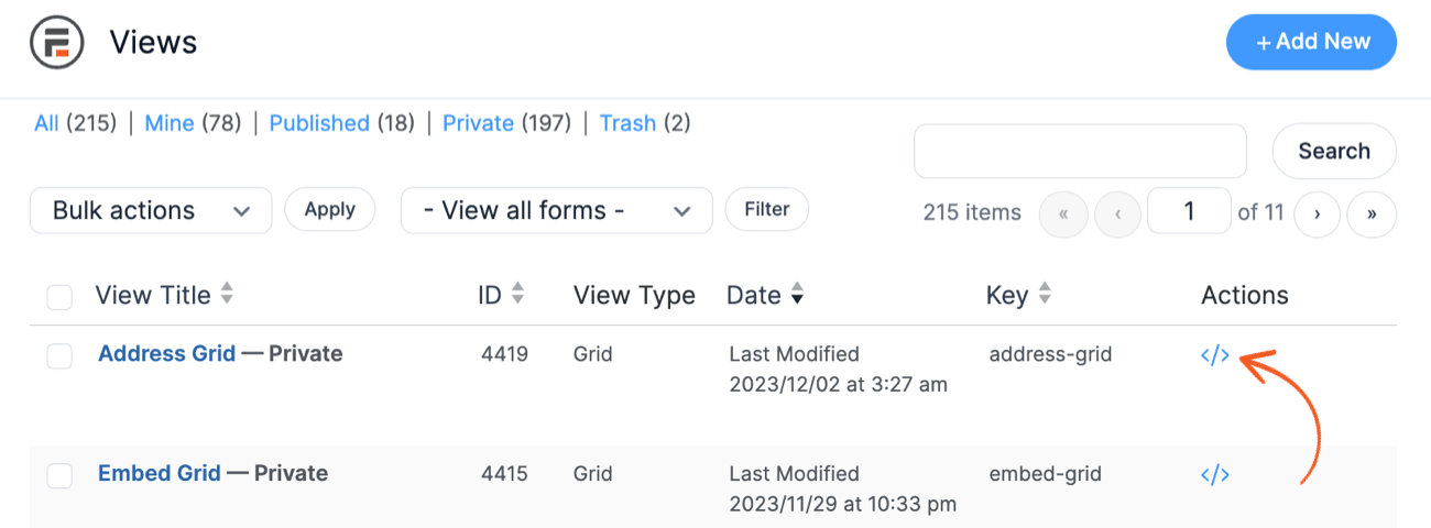 Embed View Modal Action Icon