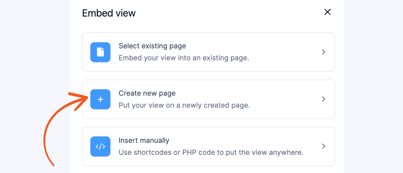 Embed View Modal Create New Page