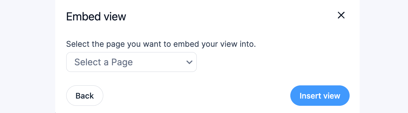 Embed View Modal Select Page