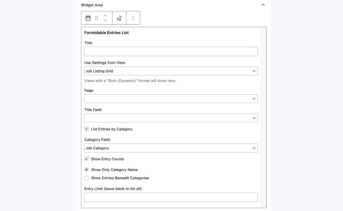 Insert Formidable Entries List Widget