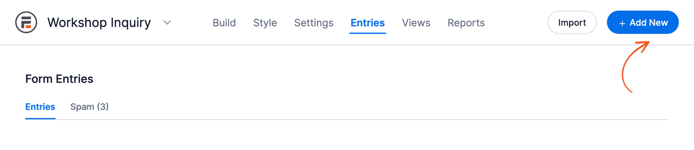 Entries - Add New button Entries - Add New button