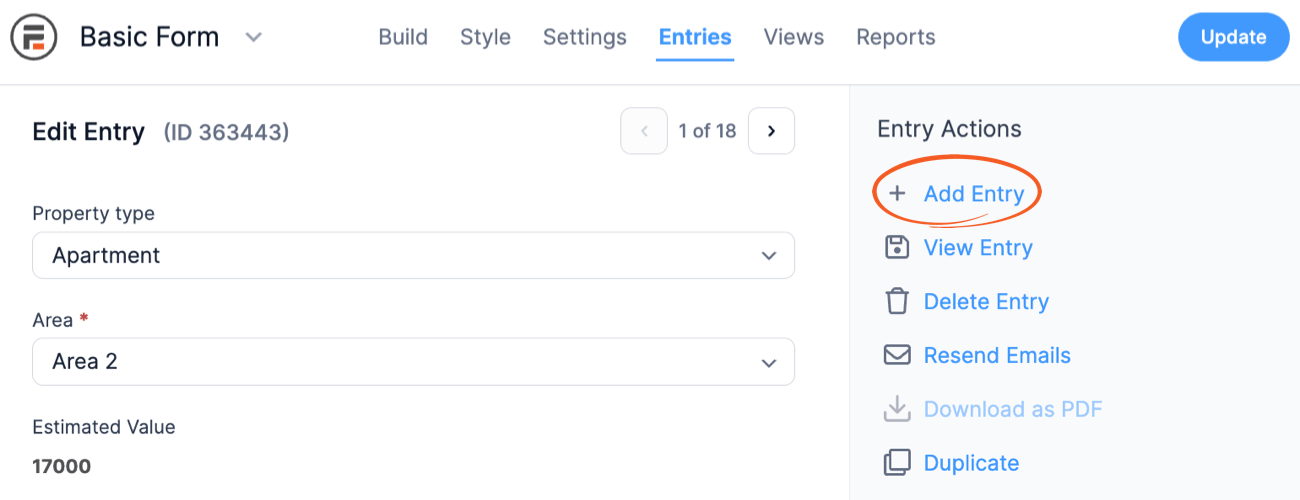 Add a new entry when editing
