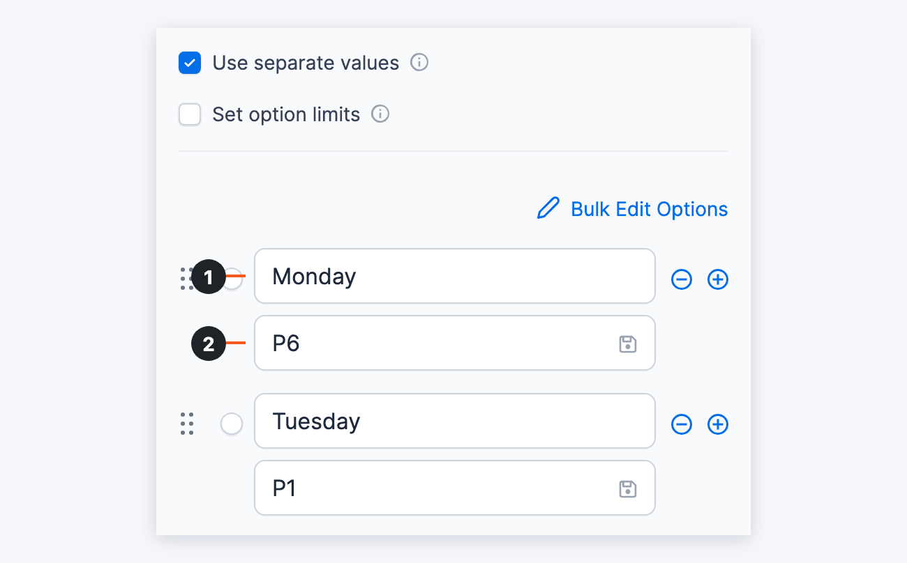 Field Calculations - Dropdown options with day labels and code saved values Field Calculations - Dropdown options with day labels and code saved values