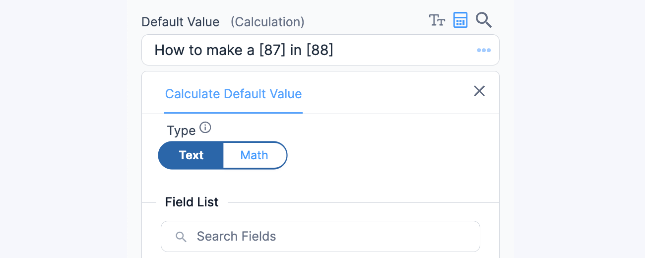 Calculated field setting