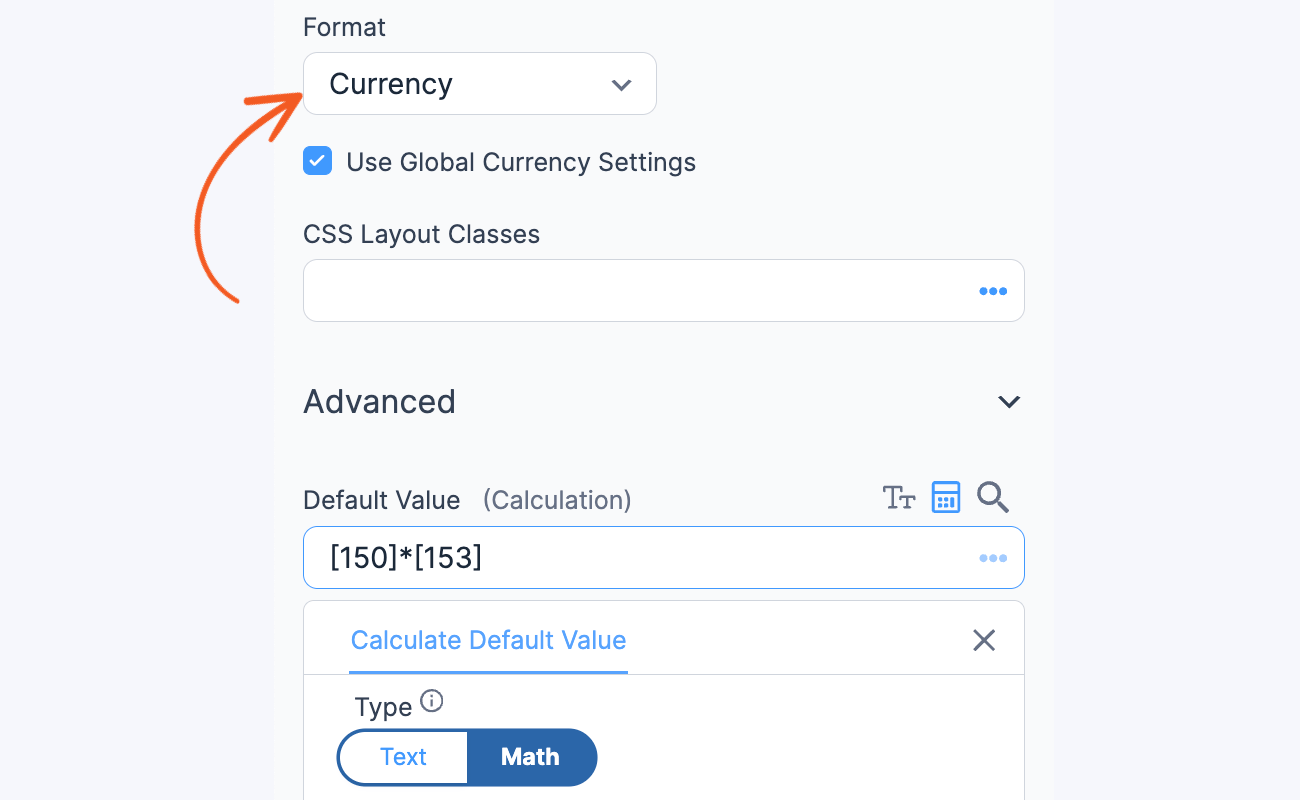 WordPress calculator form currency settings