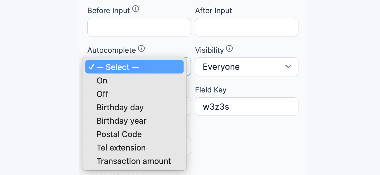 Field Options Autocomplete