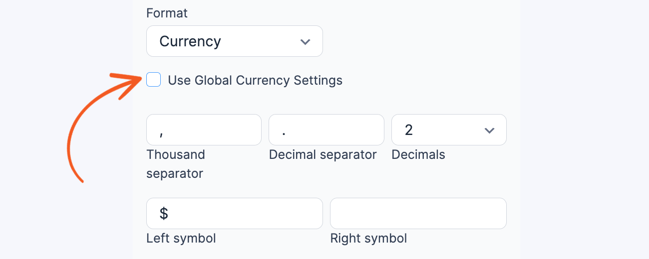 Field specific options - Currency Format