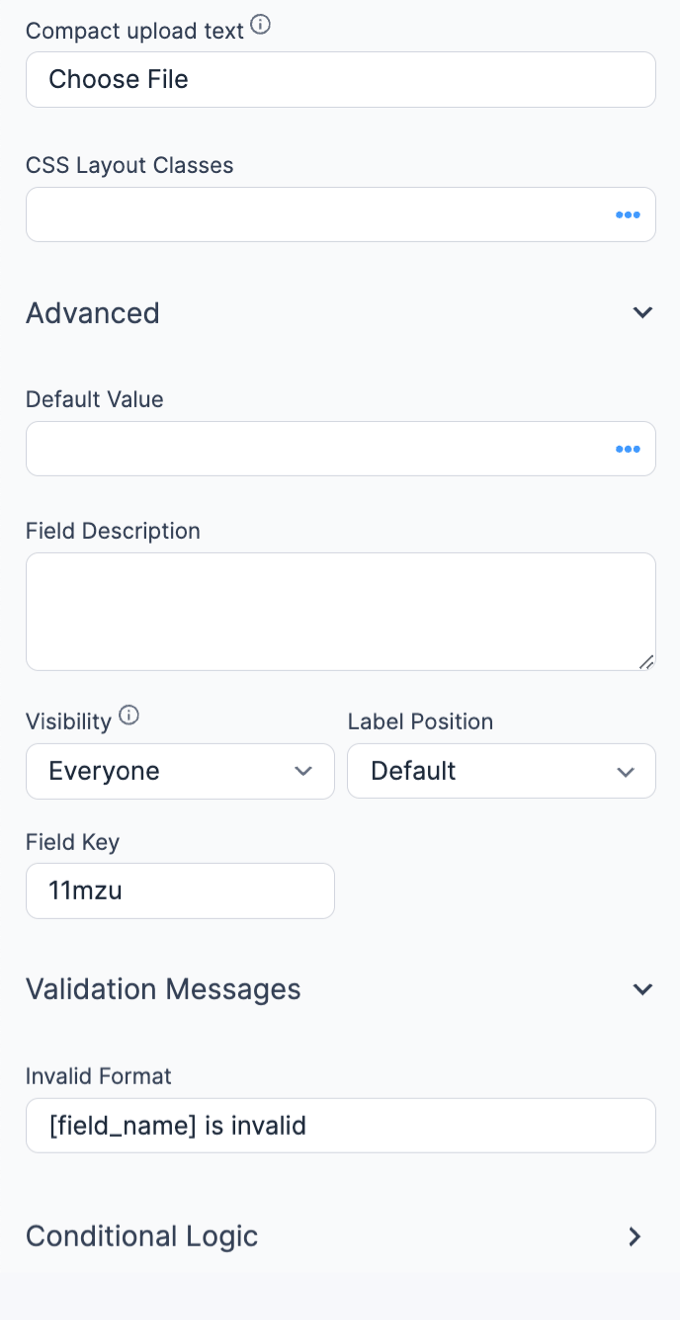 Formidable Forms file upload settings