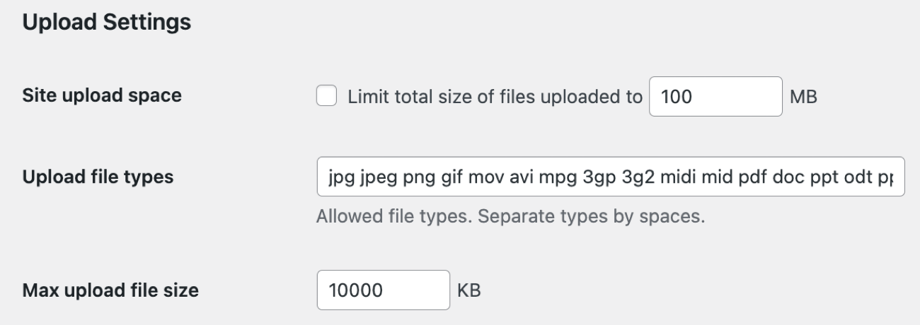 Upload limits in a file upload field