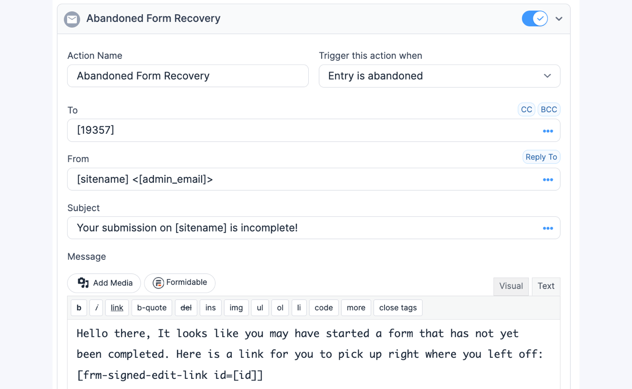 Form Abandonment - Form Recovery Email