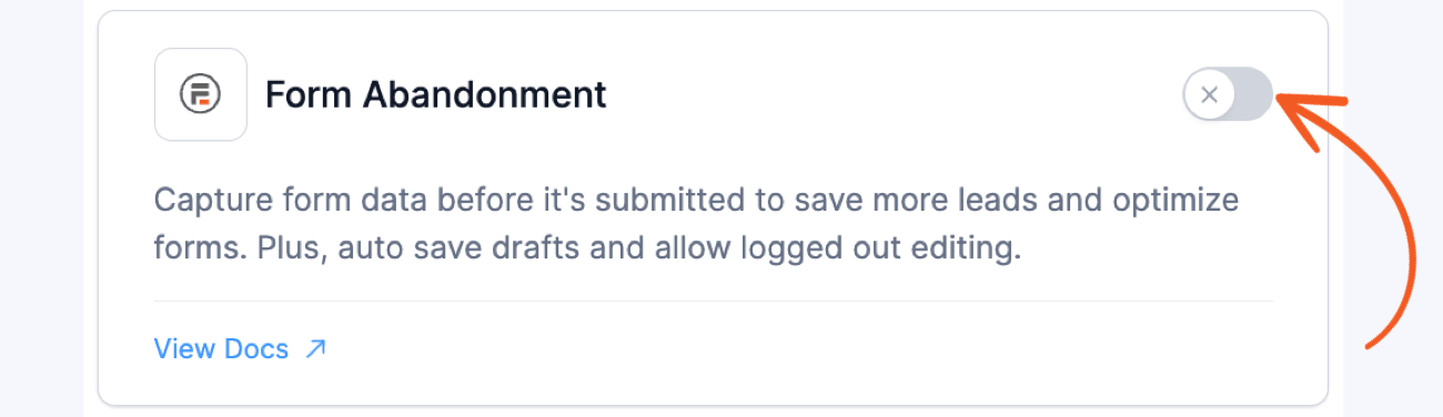 Form abandonment add-on with an arrow pointing to the Install button