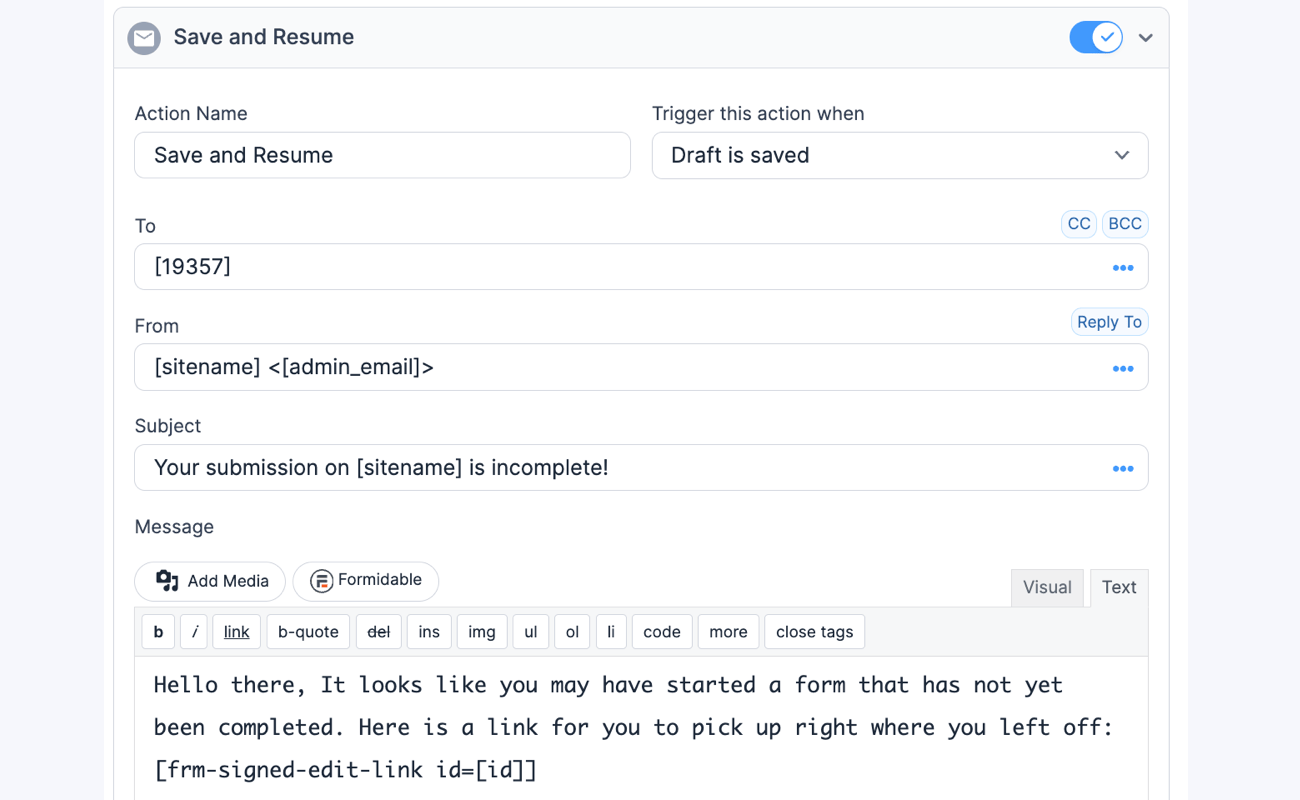 Form Abandonment - Save and Resume Email