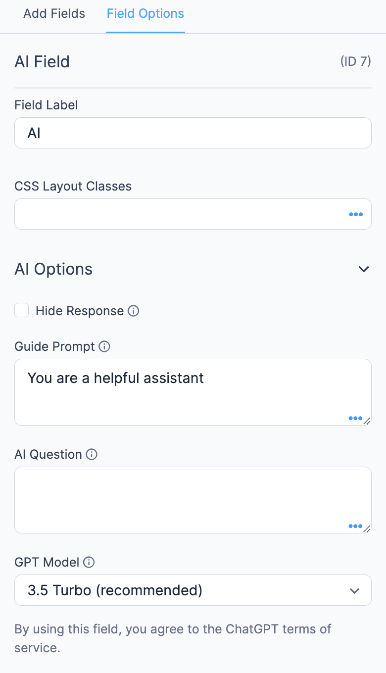 Form AI - Field Options
