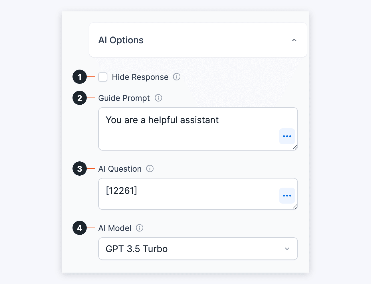 Form AI - AI Options: Hide Response, Guide Prompt, AI Question and AI Model Form AI - AI Options: Hide Response, Guide Prompt, AI Question and AI Model