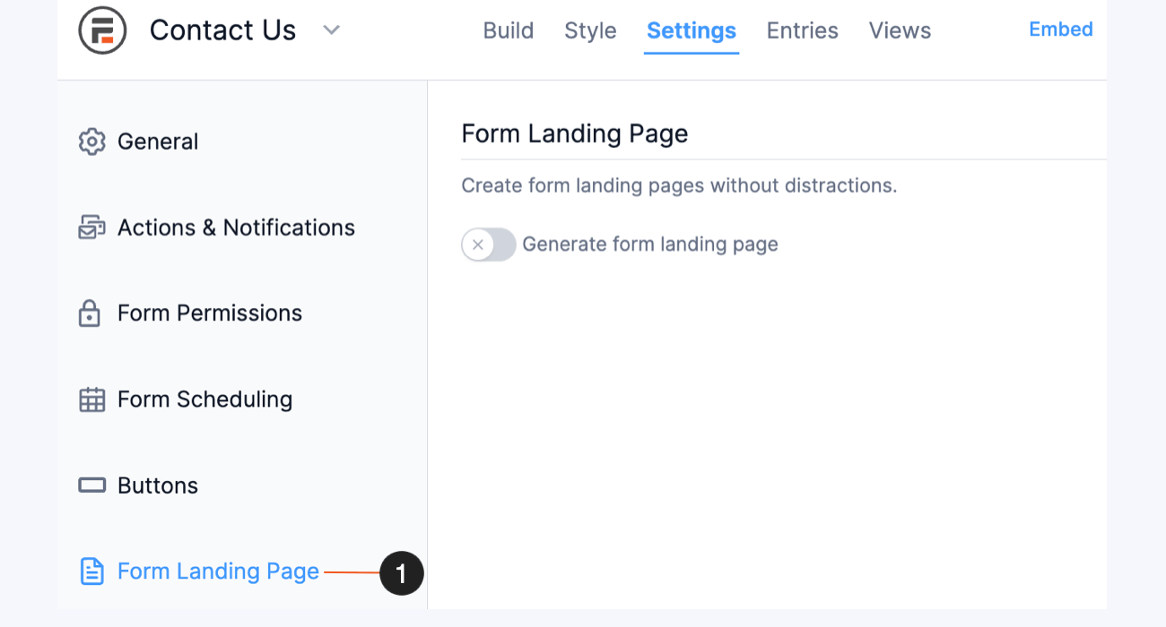 Form Landing Page Form Settings