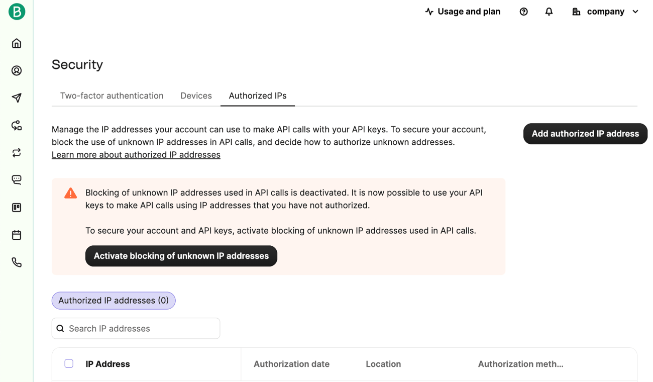Form Webhooks API - SendinBlue Brevo Authorized IPs