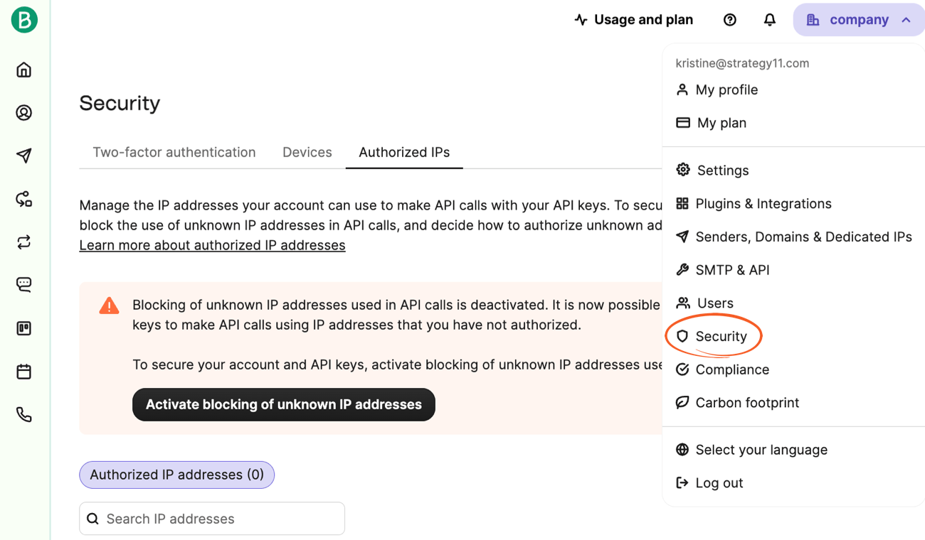 Form Webhooks API - SendinBlue Brevo Security settings