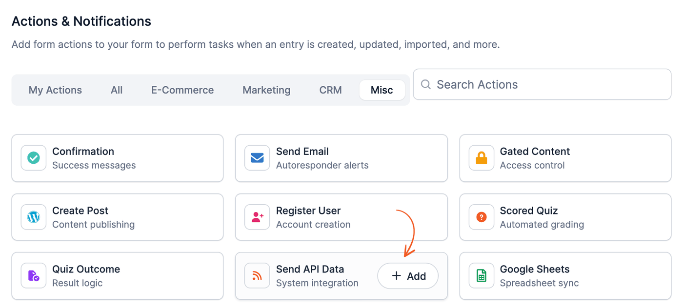 Form Webhooks API - Add the Send API Data action Form Webhooks API - Add the Send API Data action