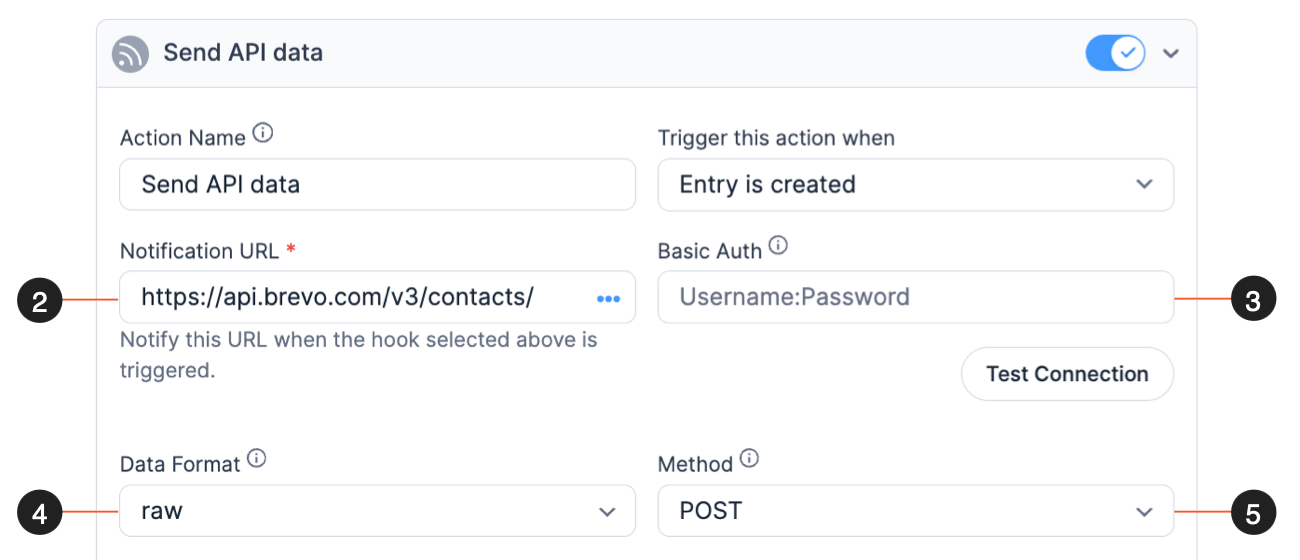 Form Webhooks API - SendinBlue Brevo Form Action Settings