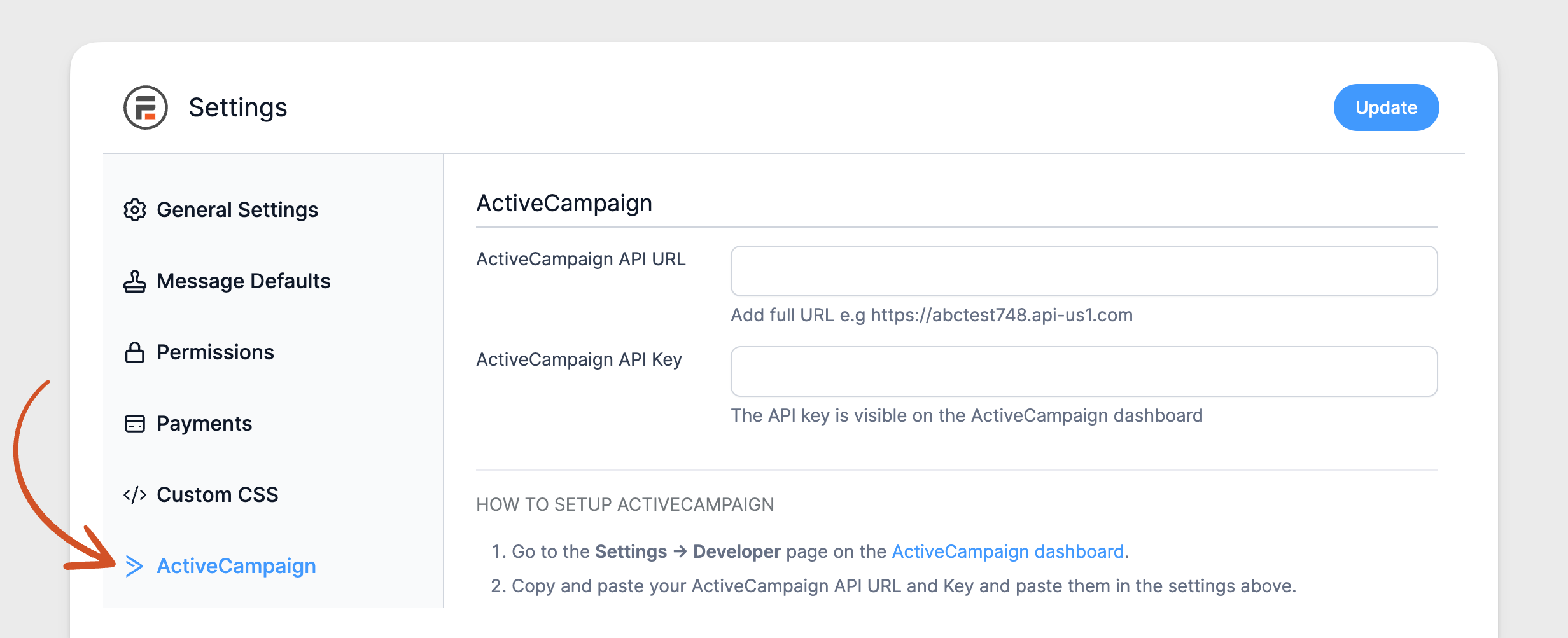 Formidable Campaign Forms API settings