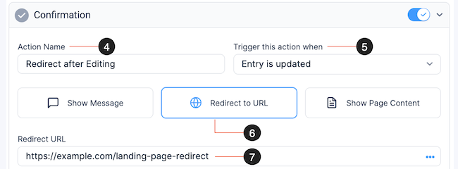 Front End Edit - Confirmation Redirect After Editing