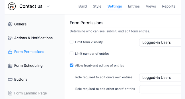 Front End Edit Permissions