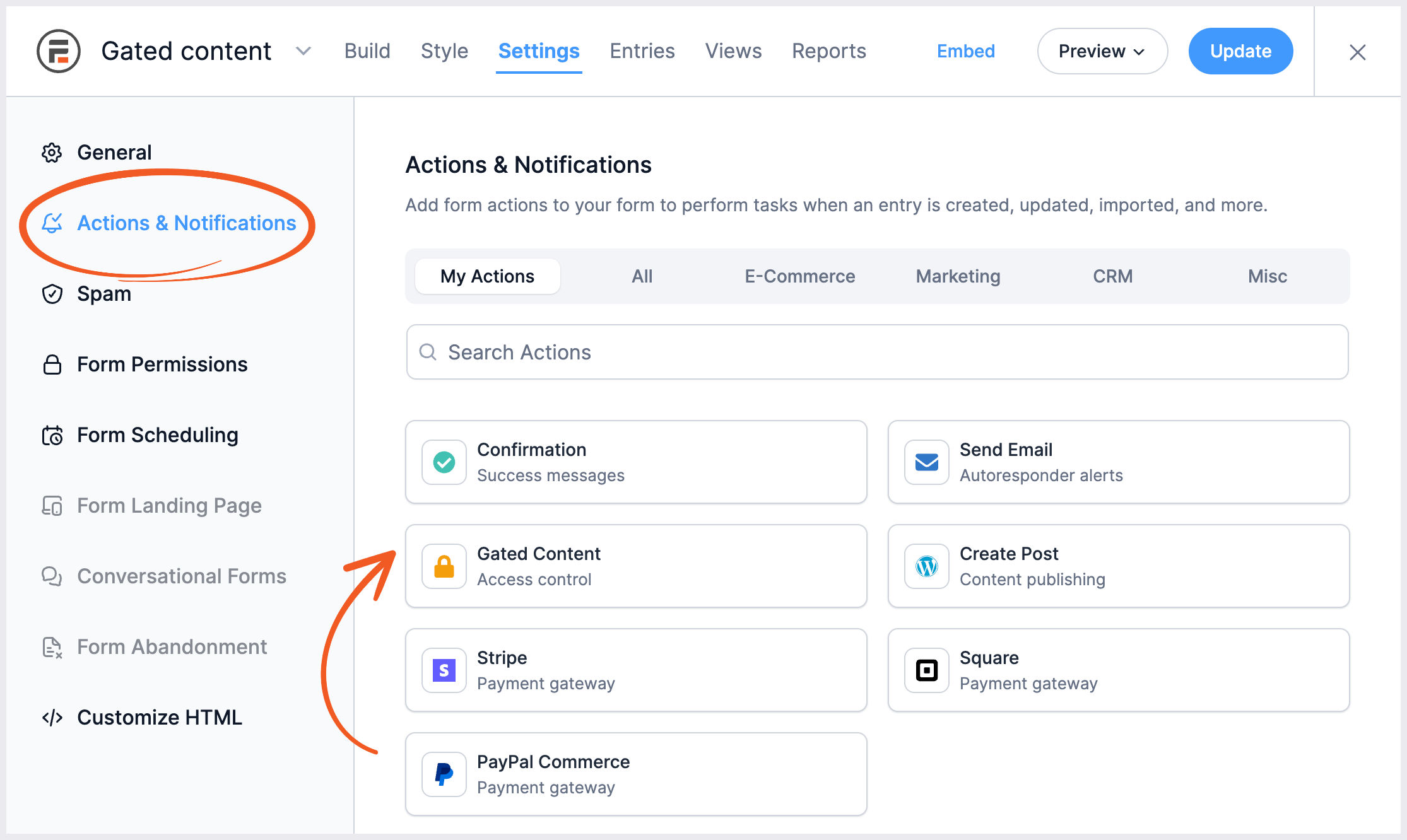 Gated content form action
