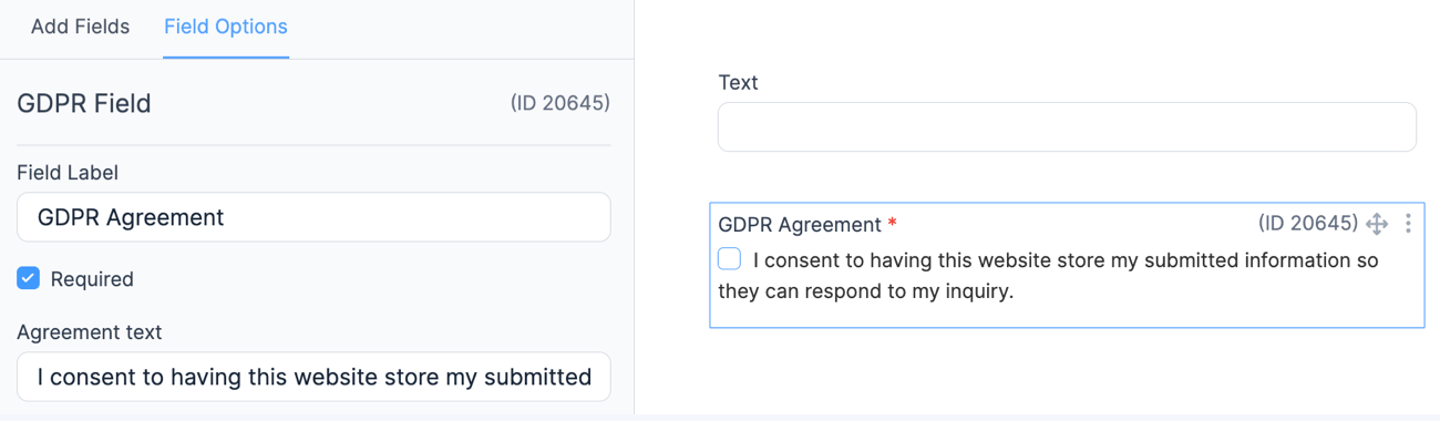 Select the GDPR Compliance field settings